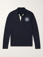 Sun Pattern Knit Polo Shirt Men's Casual Lapel Middle Stretch