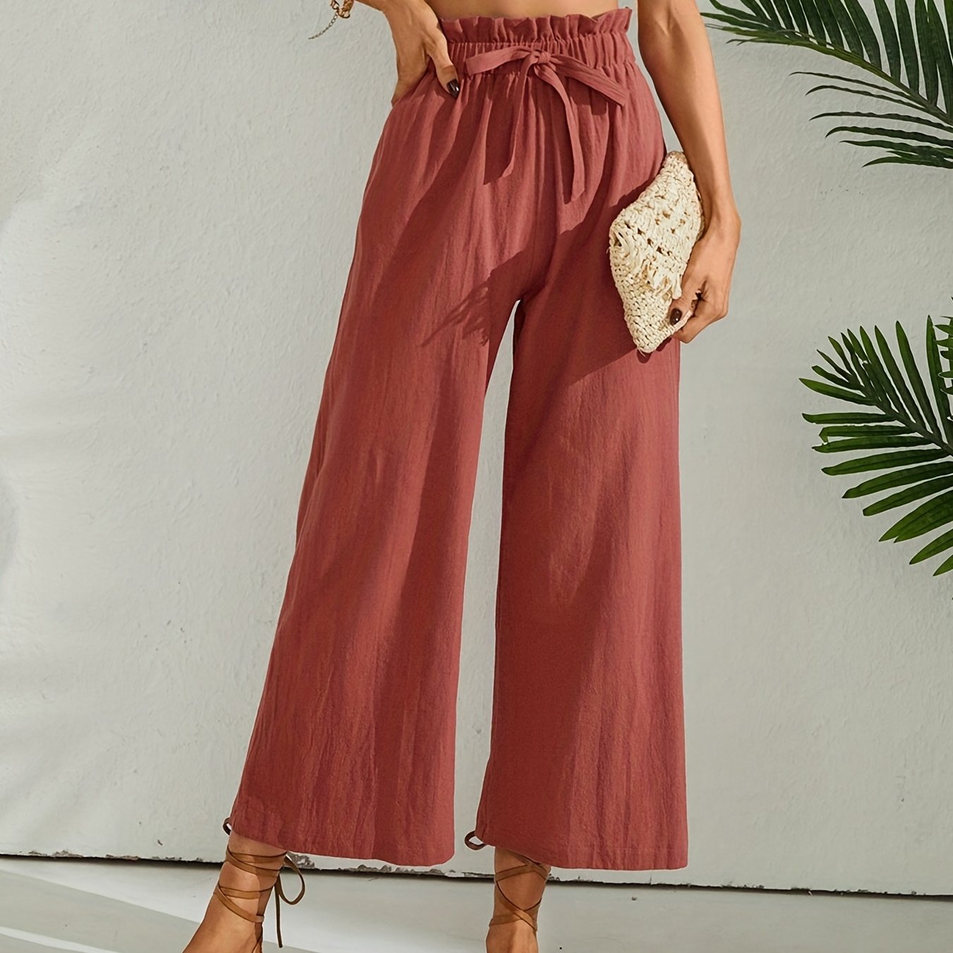 Wide Leg Lace Up Waist Pants