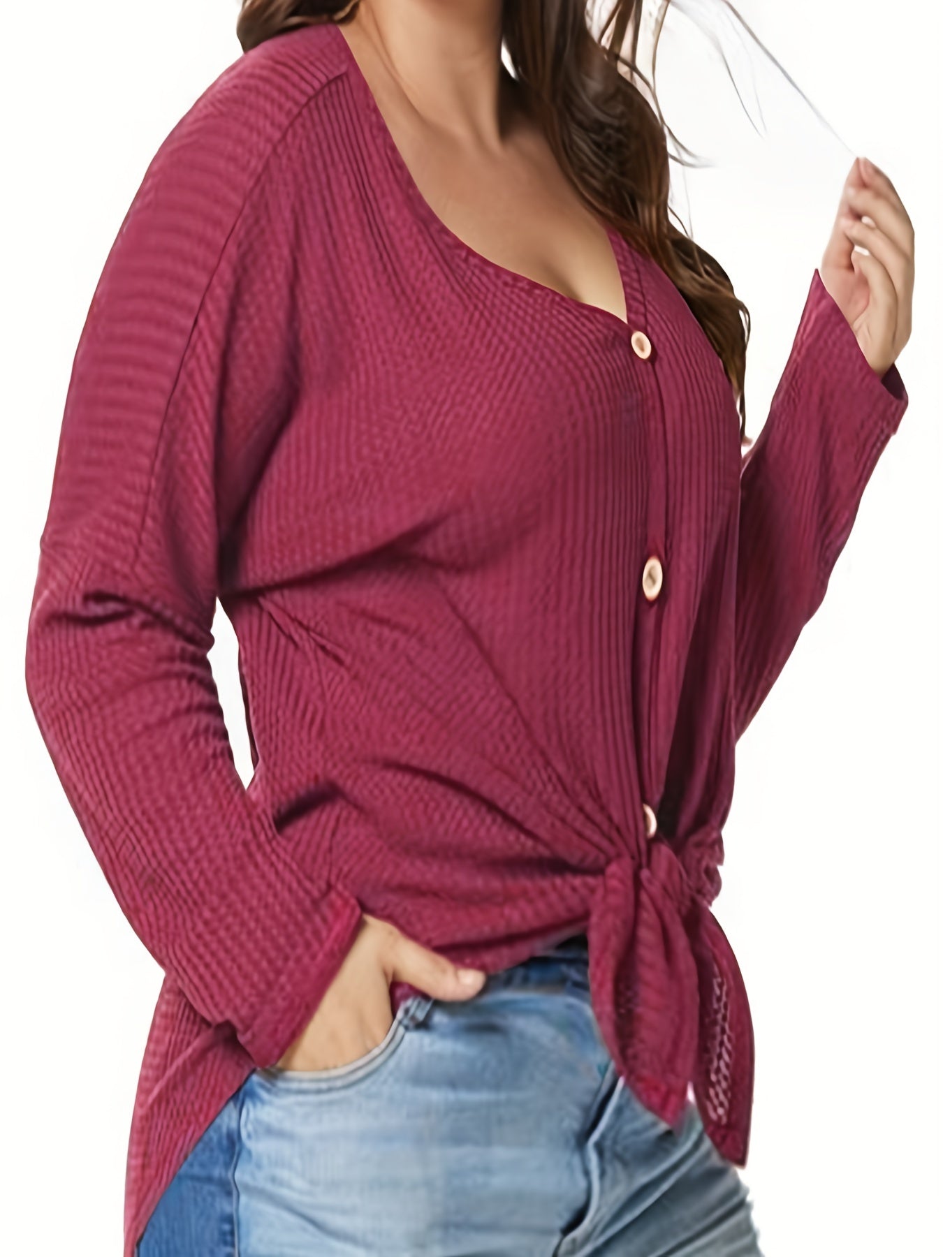 Waffle Knit Long Sleeve Cardigan
