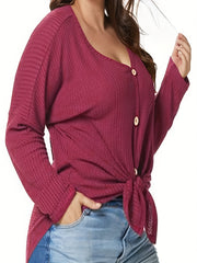 Waffle Knit Long Sleeve Cardigan