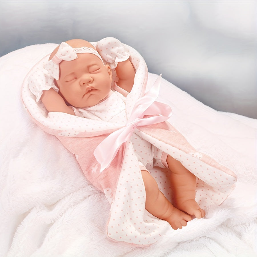 12 in Reborn Baby Doll w/ Pink Polka Dot Blanket Soft Toy for Kids Girls Boys