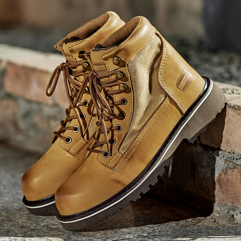 EXSHERO Men's Retro Cowhide Leather Warm Lace Up Boots Winter