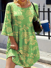 Plus Size Casual Dress Women's Plus Floral Print Round Neck Half Sleeve