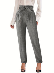 Plaid Print Belted Tapered Pants Paper Bag Waist