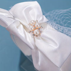 Vintage Ivory Mesh Bow Headband Wide Brim Women's Hair Accessories