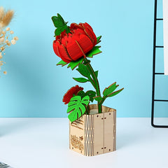 3D Wooden Peony Flower Puzzle Educational Toy with Artificial Flowers