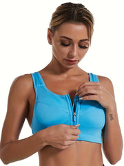 Zipper Wireless Sports Bra Breathable Shockproof Workout Bra