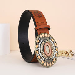 Buckle Belt Embossed Vintage Bohemian Beaded Belt For Women