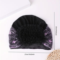 Purple Lace Embroidery Beanie Flower Turban Cap Head Wrap Head Scarf Hijab