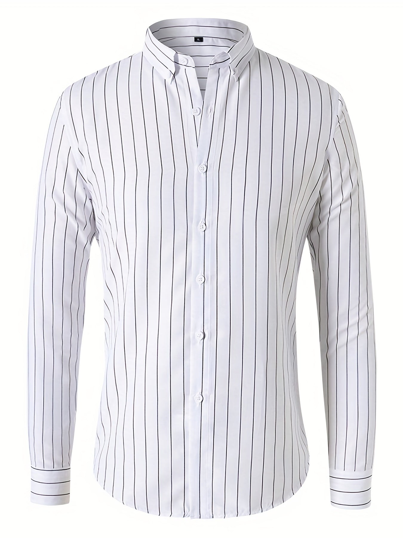 Men's Vertical Striped Button Up Shirt for Business Occasion