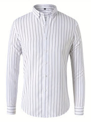 Men's Vertical Striped Button Up Shirt for Business Occasion