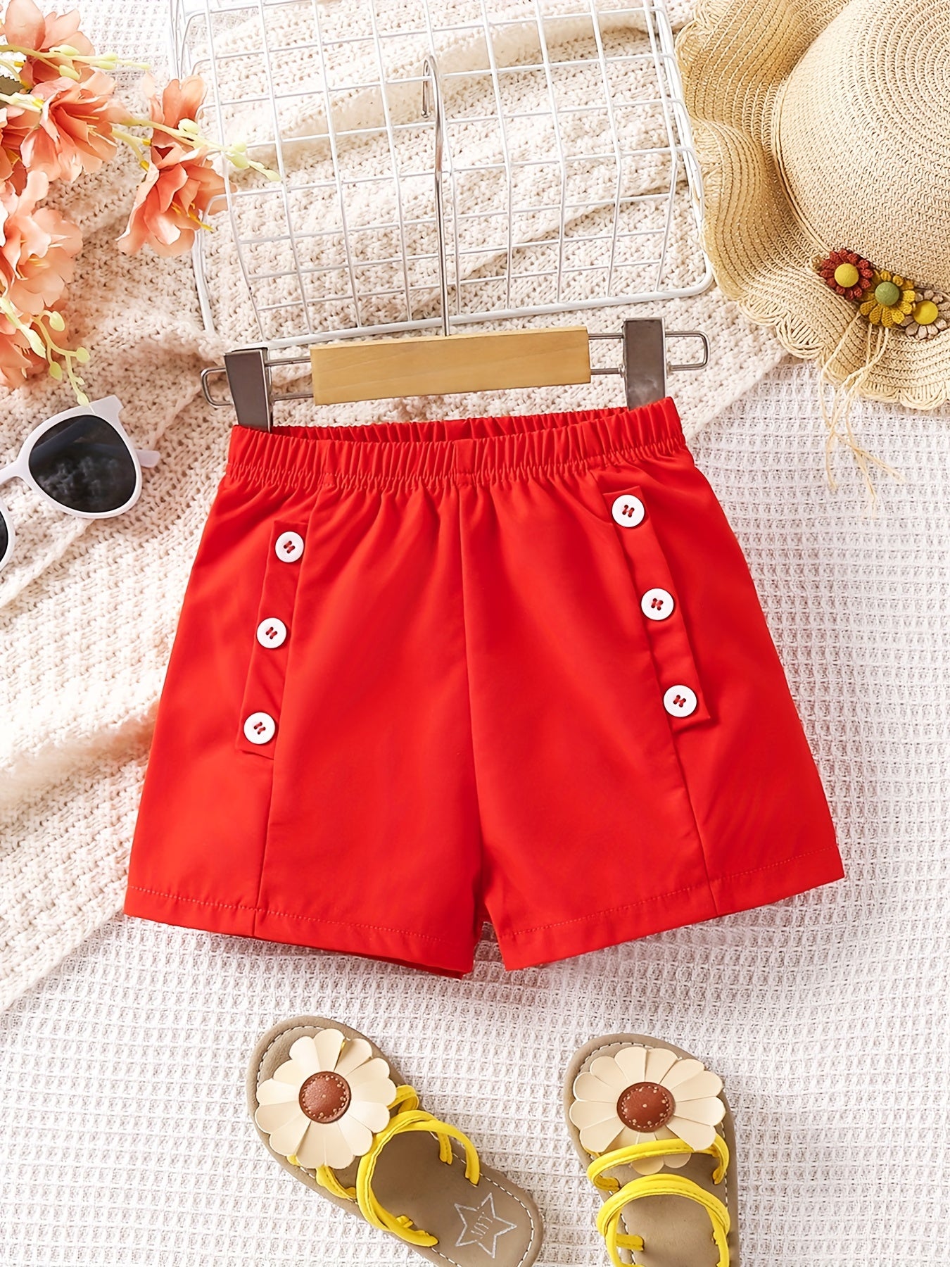Toddler Girls Button Elastic Waist Casual Shorts Kids Summer Clothes