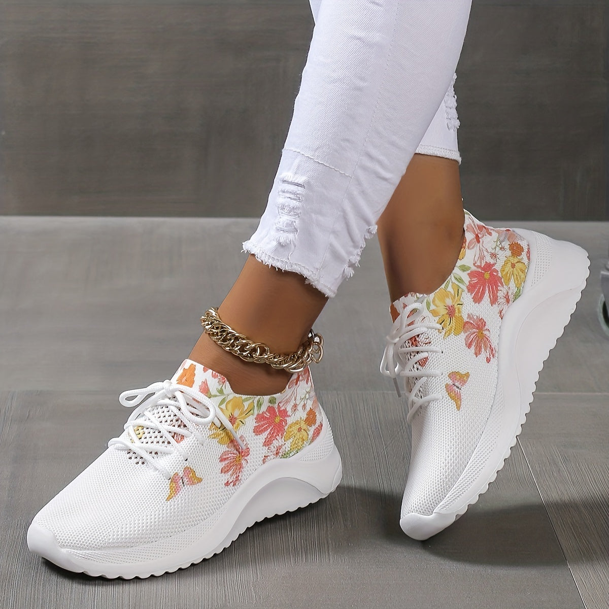 Flower & Butterfly Pattern Woven Shoes Lightweight Slip On
