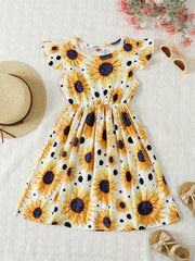 3pcs Girls' Summer Dresses Bee Flower Pattern Princess Dress
