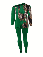 Leopard & Paisley One Shoulder Top & Leggings Set