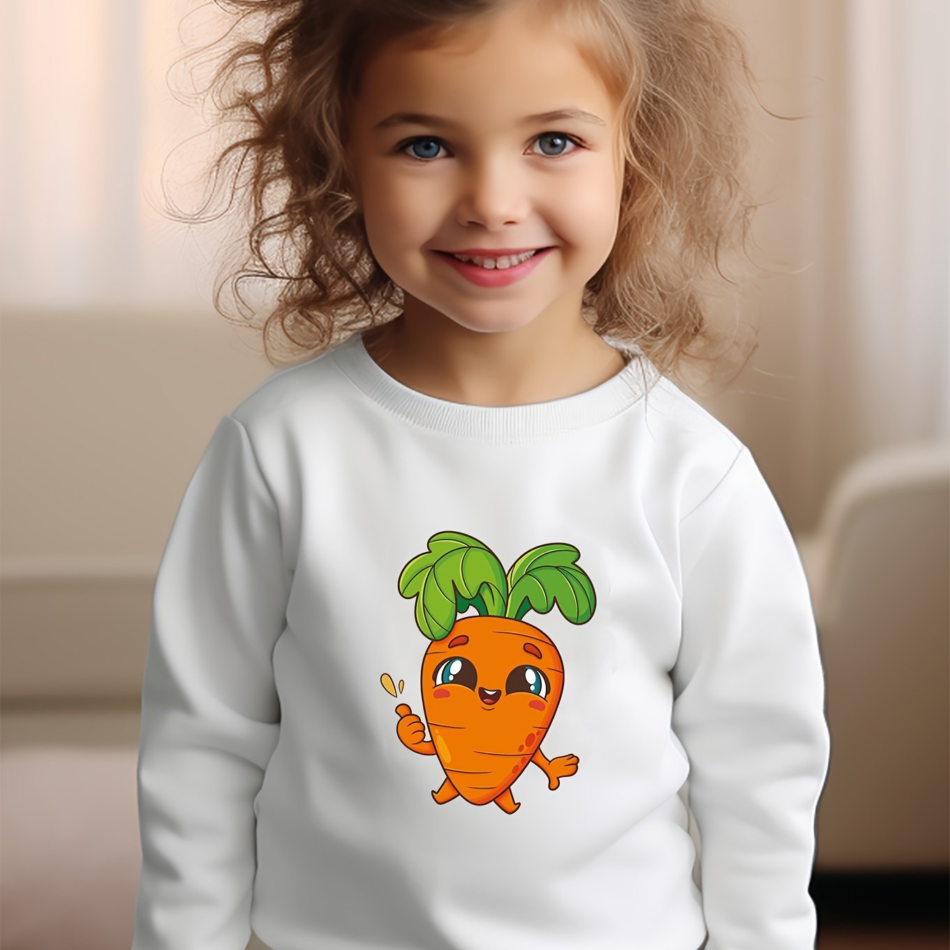 Girls Carrot Pattern Crew Neck Sweatshirt Spring Fall Christmas Gift