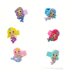 6pcs Cartoon Mermaid Silicone Ring Jewelry for Kids