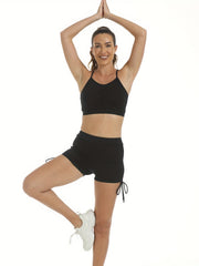Drawstring Straps Sports Short Slim Fit High Waist High Stretch Fitness Short
