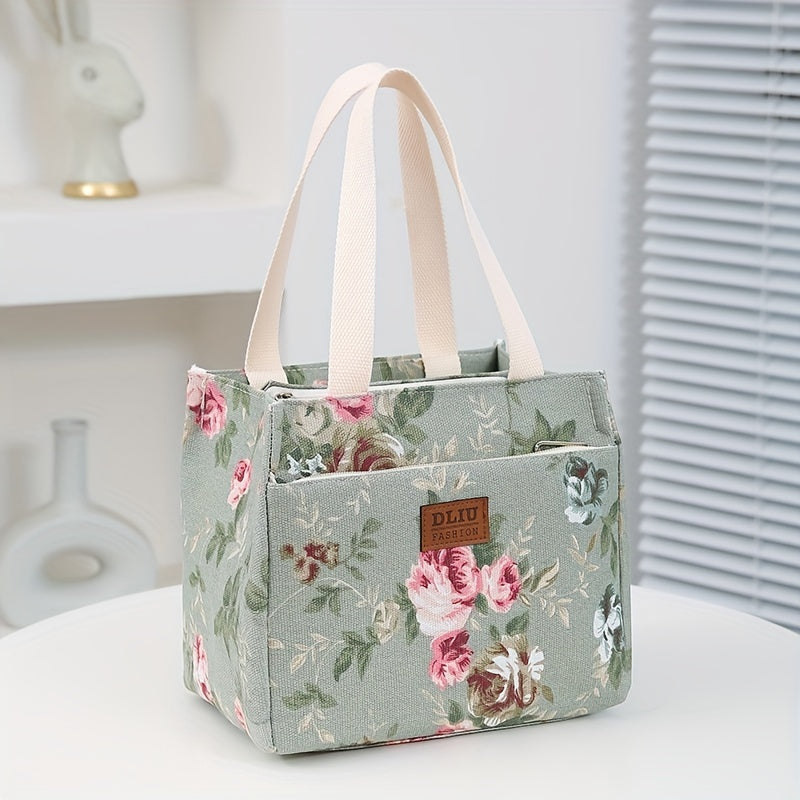 Floral Print Lunch Bag Insulated Large Capacity Bento Bag Thermal Cooler Handbag