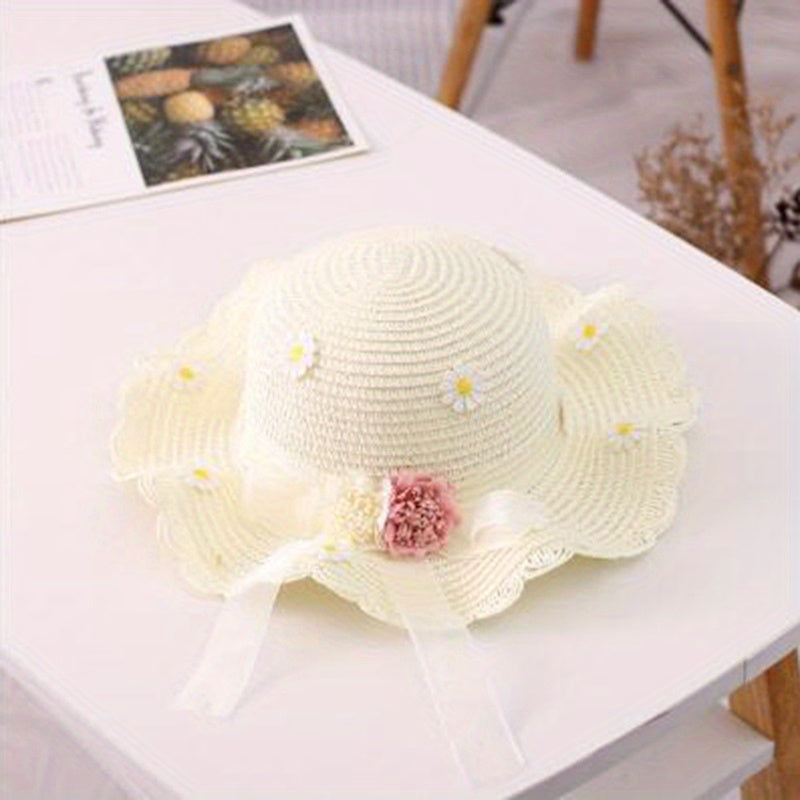 Child's Straw Hat Summer Sunshade Big Brim Straw Hat Bag Two Piece Outing