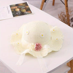 Child's Straw Hat Summer Sunshade Big Brim Straw Hat Bag Two Piece Outing