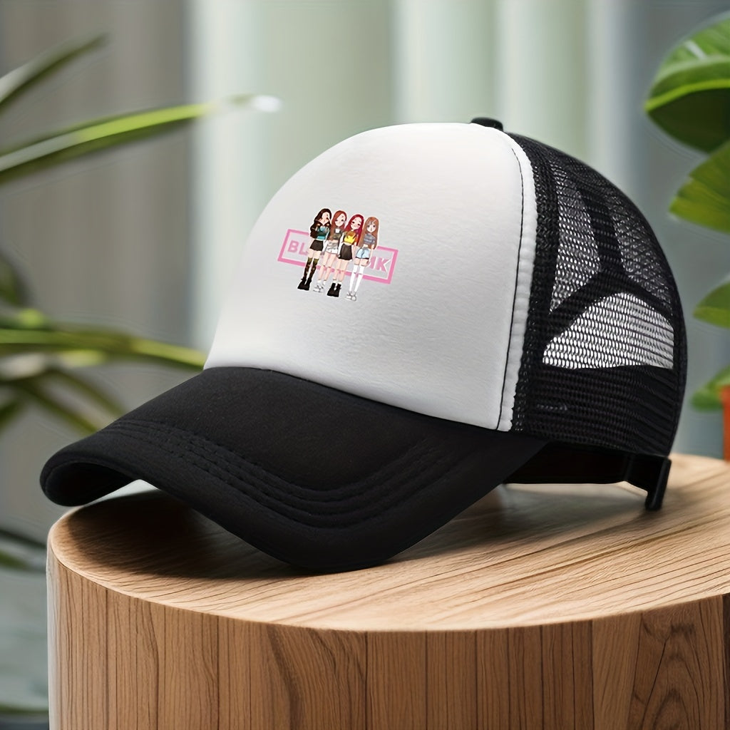 Cartoon Girl Printed Trucker Hat & Mesh Sun Hat