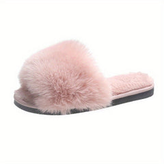 Women's Plush Furry Slippers Cozy Warm Open Toe Shoes