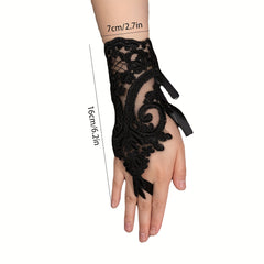 Vintage Lace Embroidery Gothic Fingerless Gloves for Women Girls