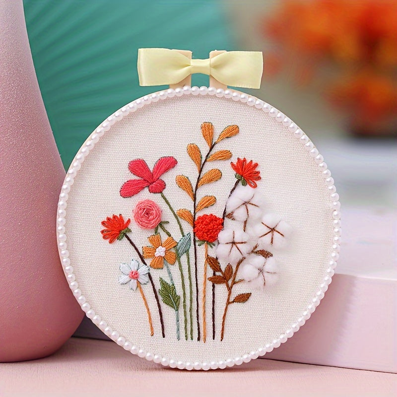 Plant Flower Embroidery Cross Stitch DIY Material Bag Set