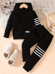 Boy's Stripe Pattern Hoodie & Sweatpants Set for Spring Fall