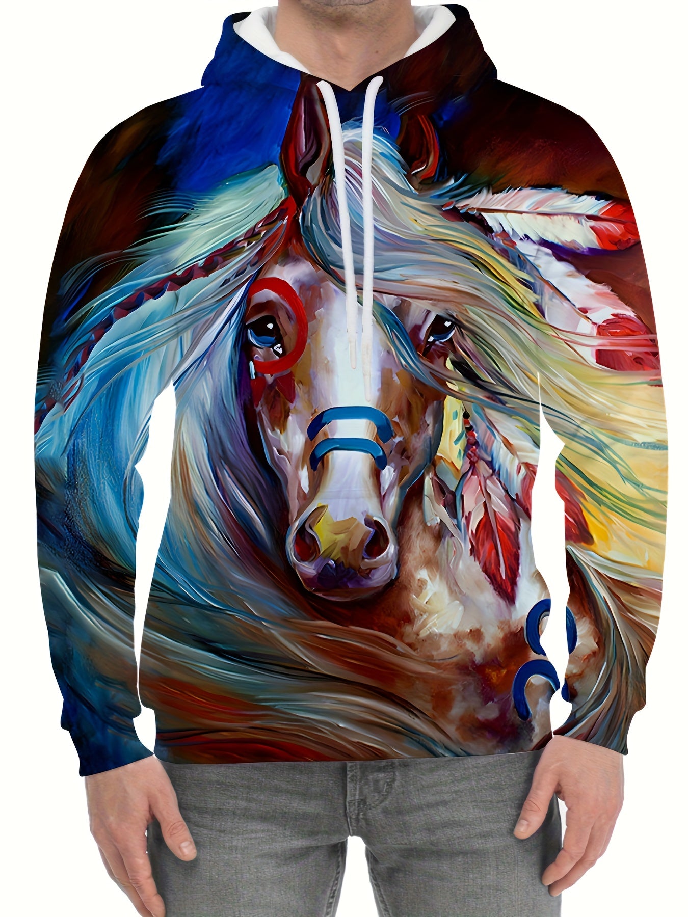 3D Print Horse Hoodie for Men Autumn Winter