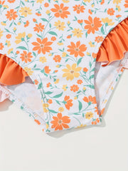 Baby Girls Floral Ruffle One piece Swimsuit With Headband