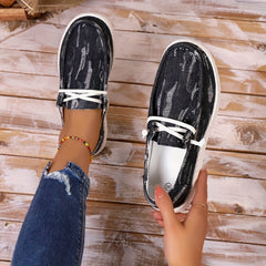 Women's Denim Striped Flat Sole Light Sports Shoes