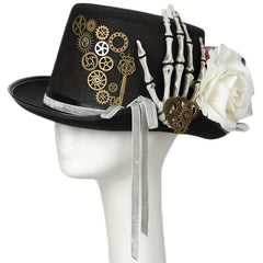 Gothic Steampunk Top Hat Skull Skeleton Claw Rose Halloween