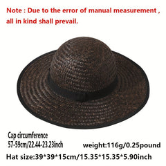 Vintage Dark Brown Crochet Sun Hat Wide Brim UV Protection Boonie Fisherman Cap