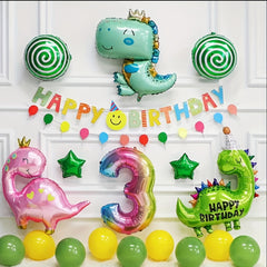 Crown Dinosaur Foil Balloon for Birthday Party Decoration
