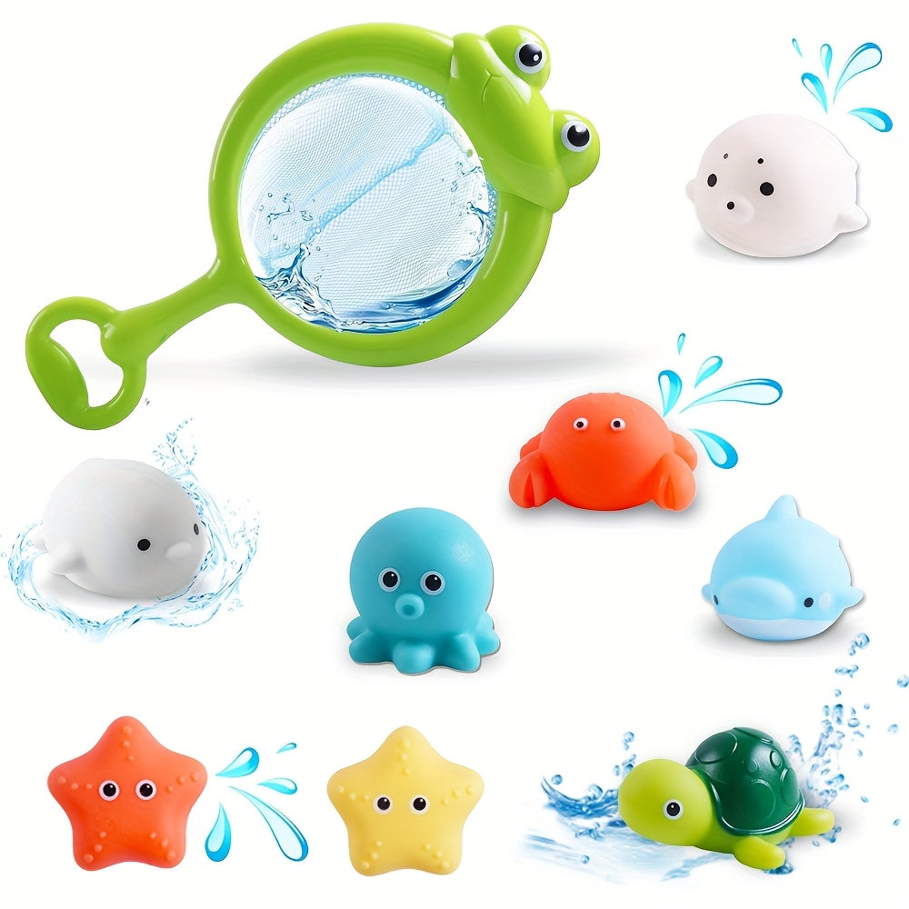 9pcs Kids Bath Toy Set with Fishing Net and Animal Toys