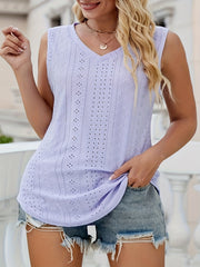 Embroidered C Neck Stretch Tank Top