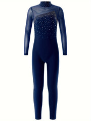 Girls Long Sleeve Turtleneck Jumpsuit for Gymnastics