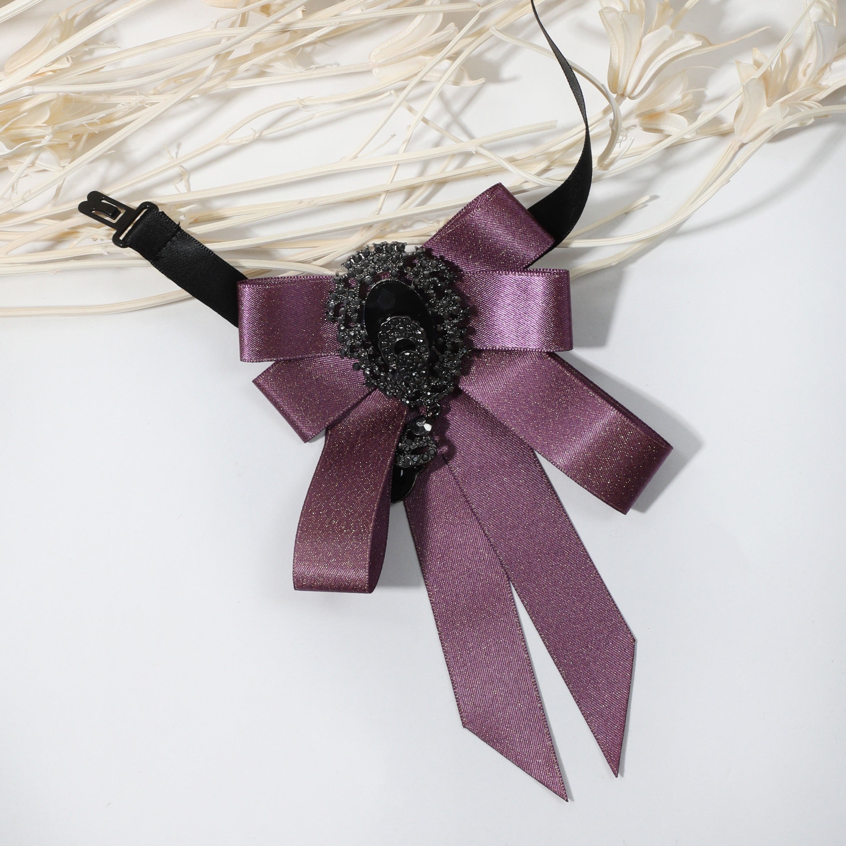 Baroque Style Purple Crystal Pendant Bow Tie