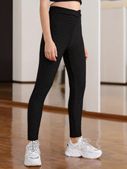 Girls' Textured Cross Waistband Elastic Skinny Pants Leggings