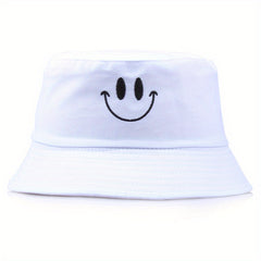 Happy Face Embroidery Bucket Hat Sun Protection Sunshade Hat
