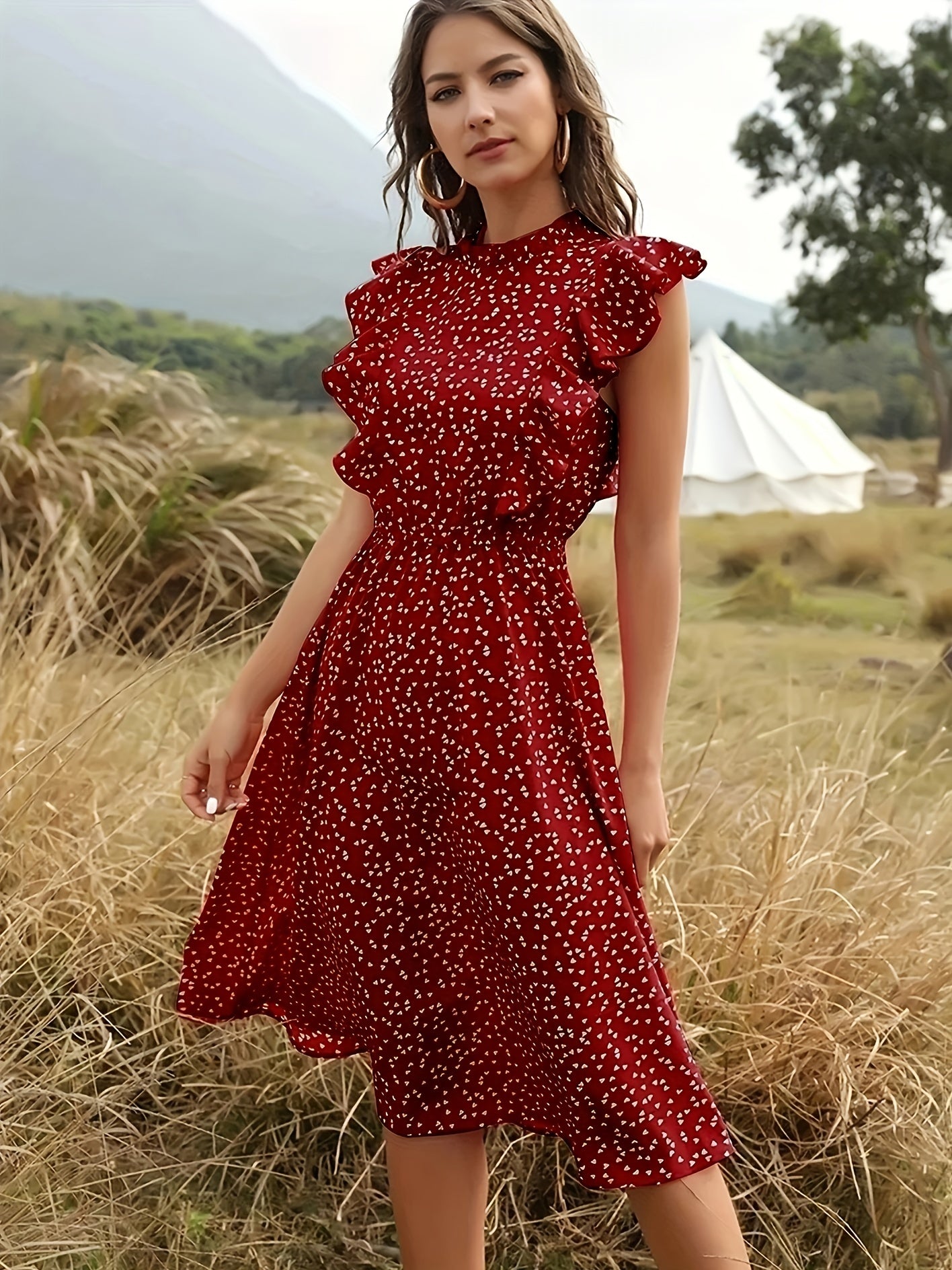 Women's Chiffon Floral Print Ruffle A-line Sundress
