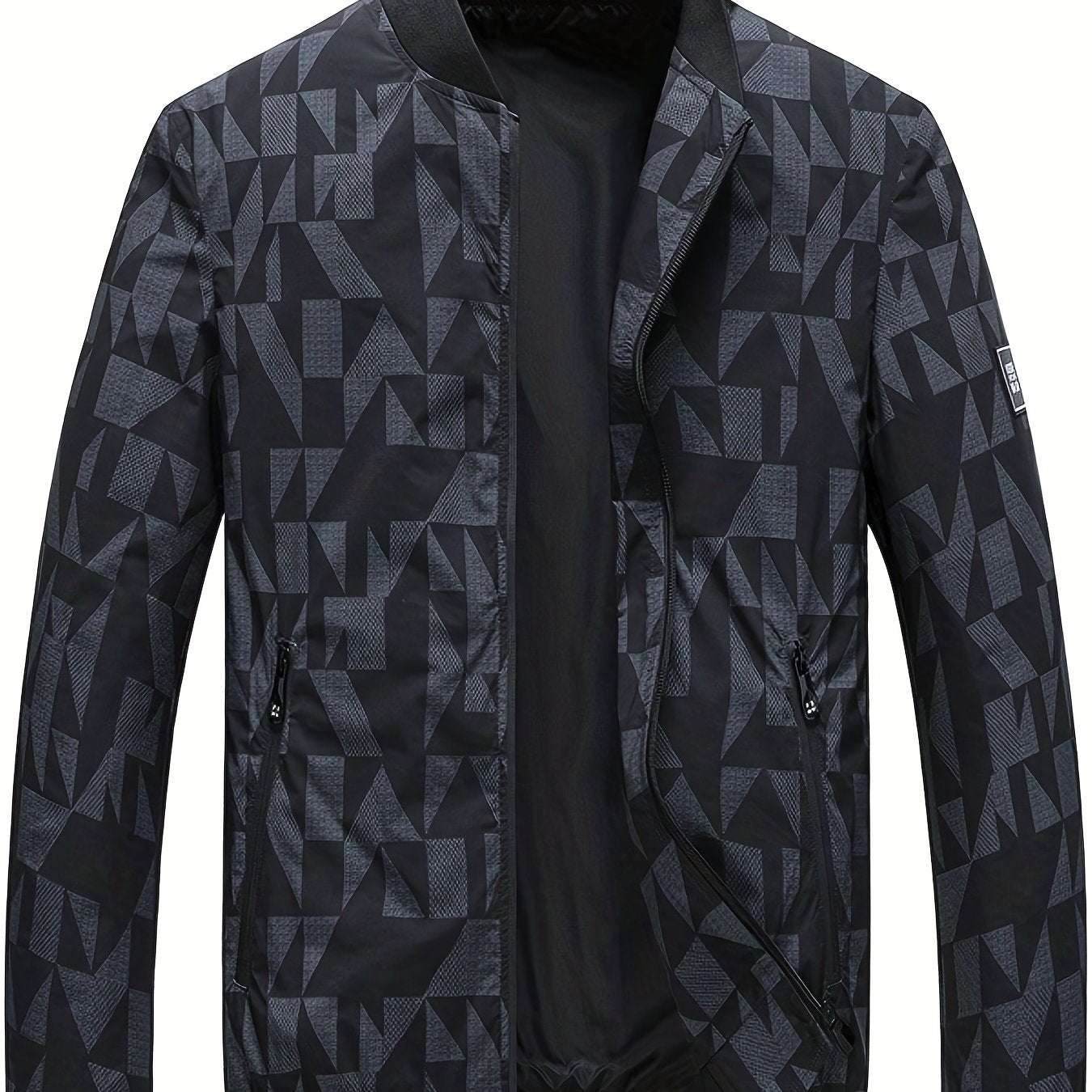 Geometric Print Men's Casual Zipper Pockets Jacket Coat