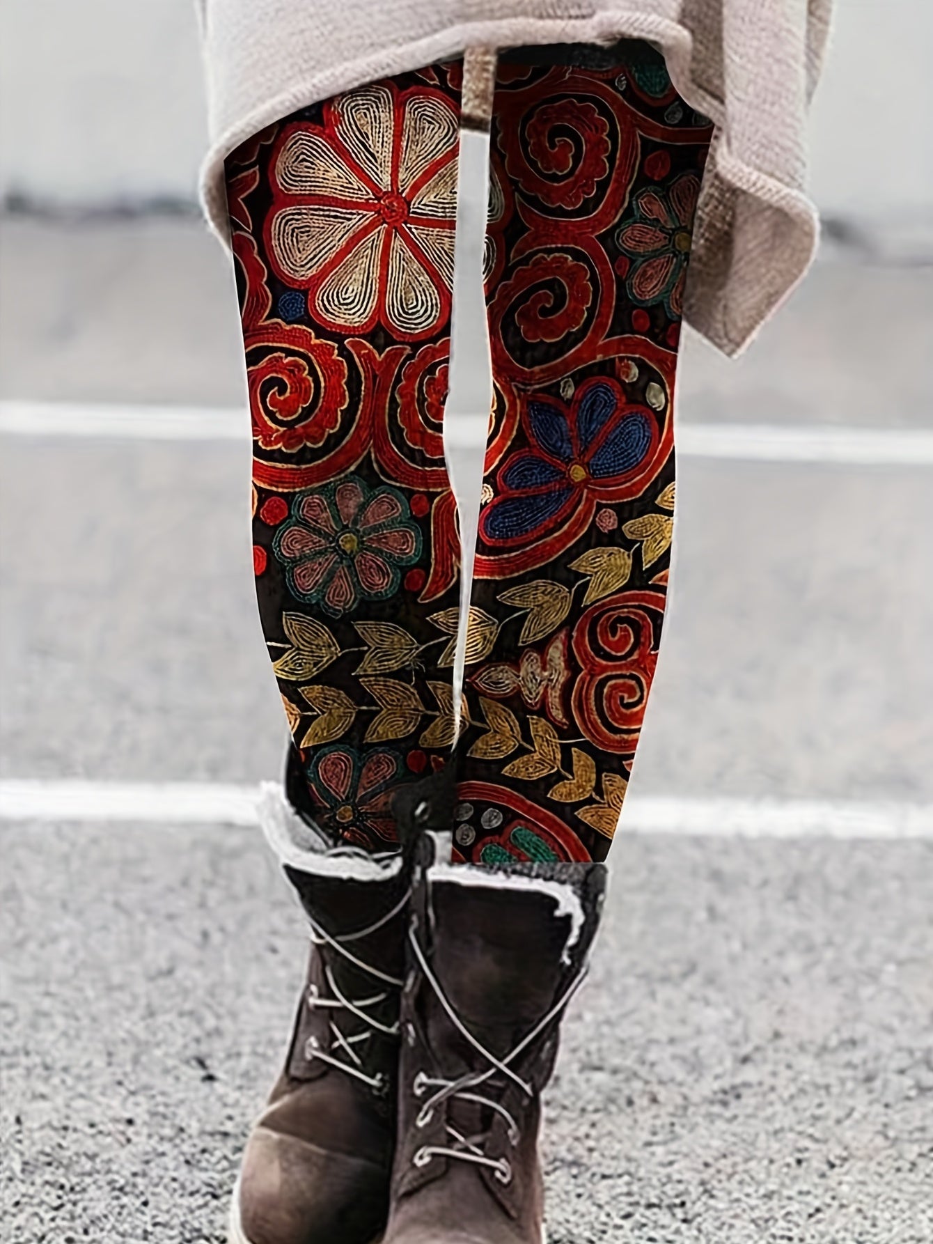 Floral Print High Waist Leggings Women's Clothing