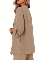 Solid Open Front Blazer Long Sleeve Outerwear Women's Clothing