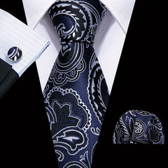 Barry Wang Men Ties Woven Silk Pocket Square Cufflinks Necktie Set
