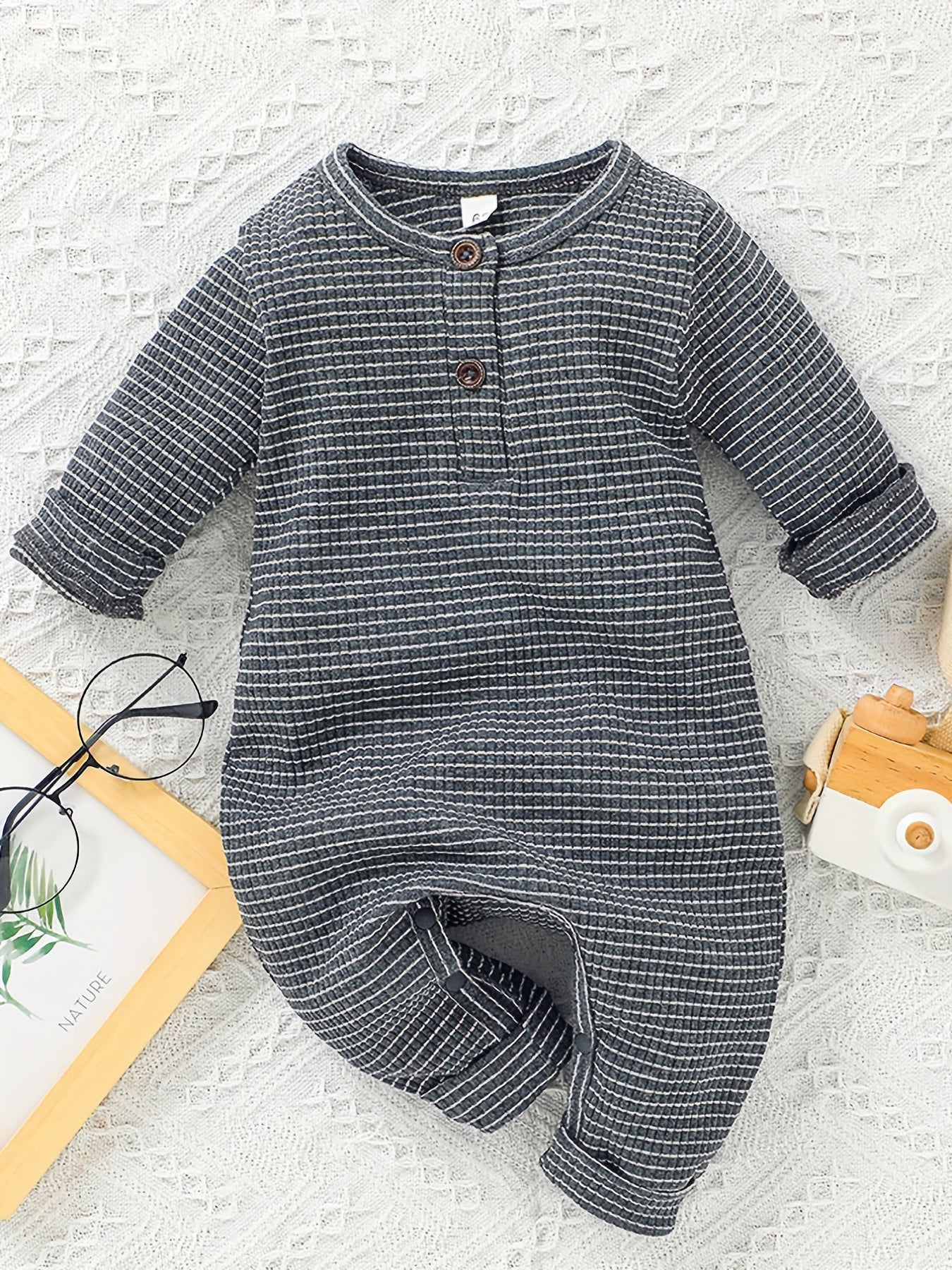 Baby Boy's Striped Bodysuit Long Sleeve Romper