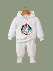 Girls Rabbit Pattern Long Sleeve Hooded Sweatshirt and Sweatpants Set