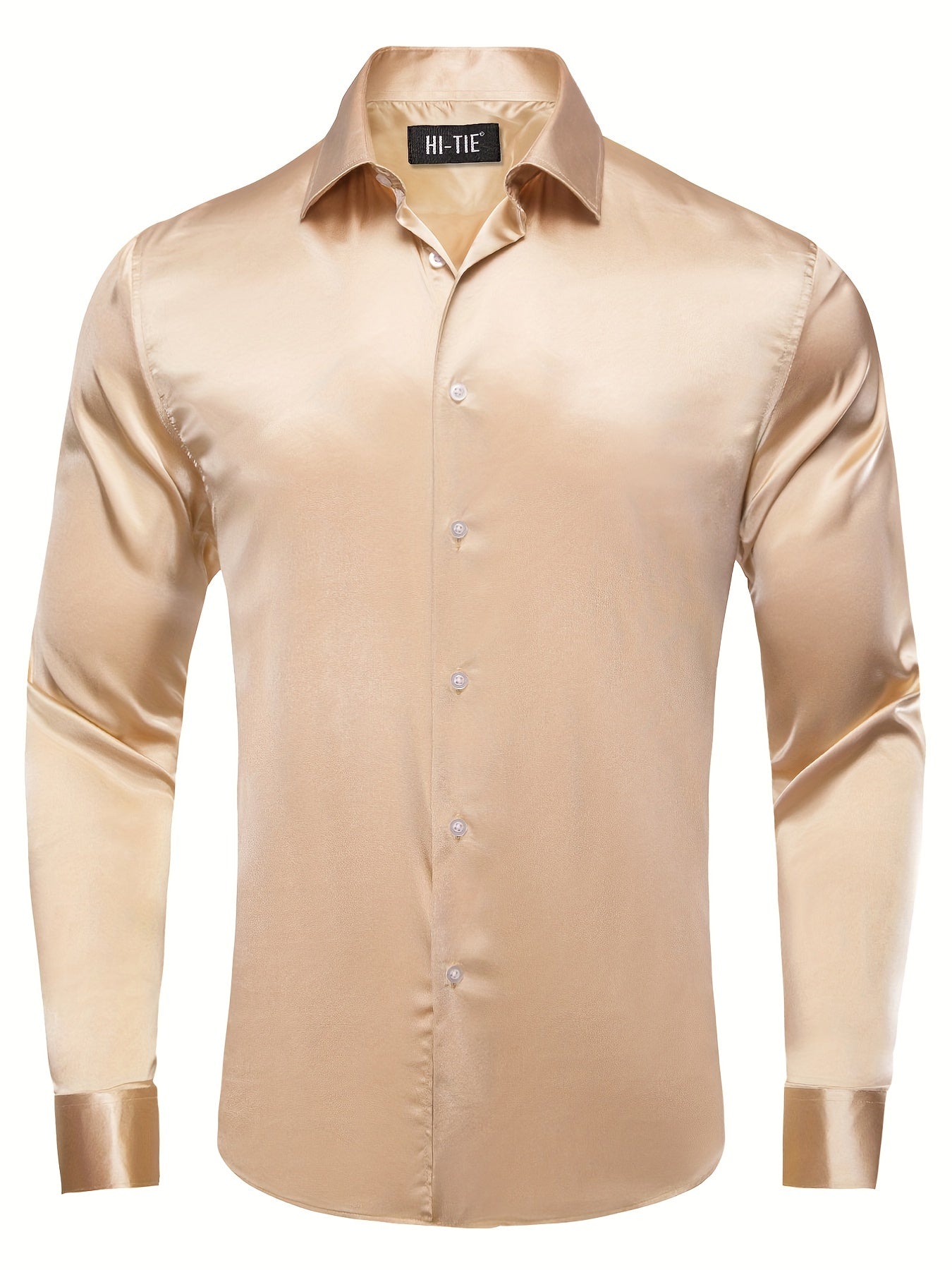 Men's Silk Button Down Long Sleeve Shirt for Wedding or Regular Fit
